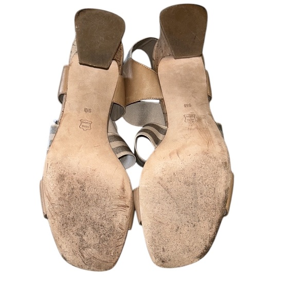 Donald Pliner Vikki Nude Leather Metallic Silver Block Cork Heel Sandals - 9 - Picture 12 of 14